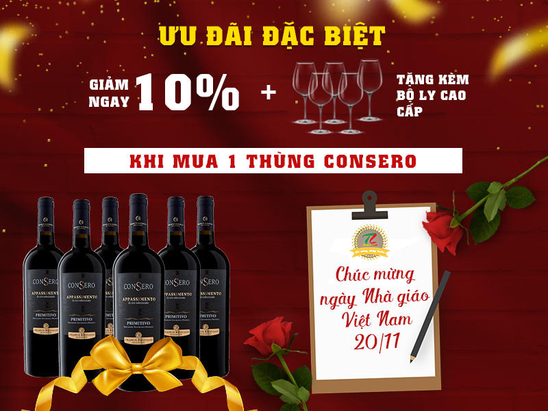 sieu khuyen mai 20 11 giam ngay 10 phan tram va qua tang cao cap khi mua thung vang consero